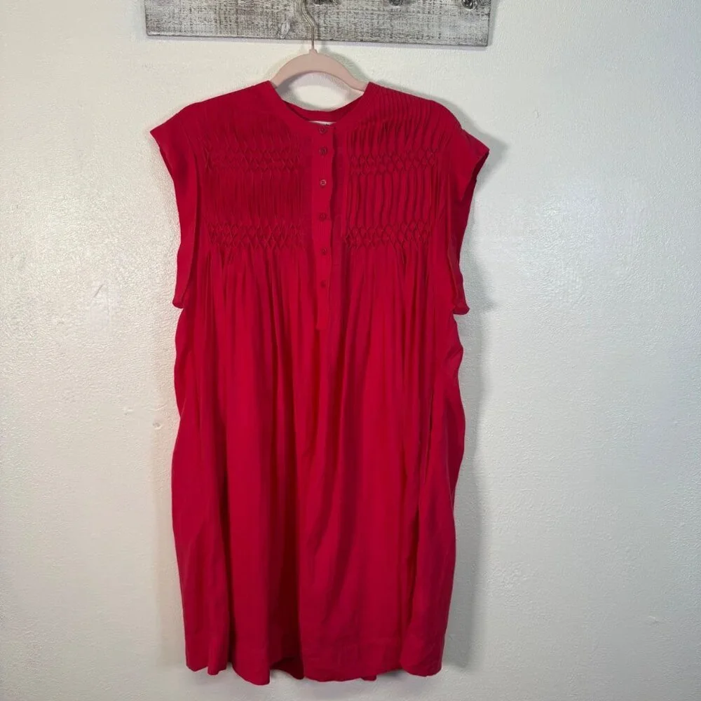 NWT Madewell Embroidered Donna Pleated Mini Dress Watermelon sz medium Pockets - Picture 3 of 16